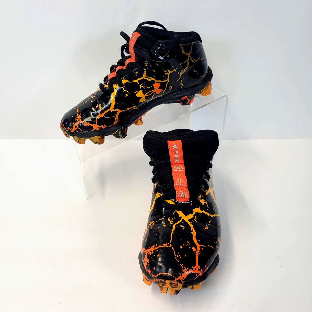 Under Armour Fire Lava Football Cleats Youth 3Y Boys Black Orange Molded Shoes